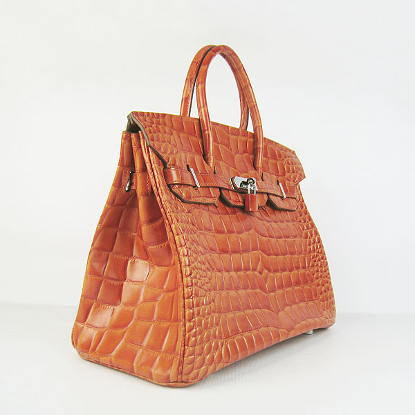 High Quality Fake Hermes Birkin 35CM Max Crocodile Veins Leather Bag Orange 6089